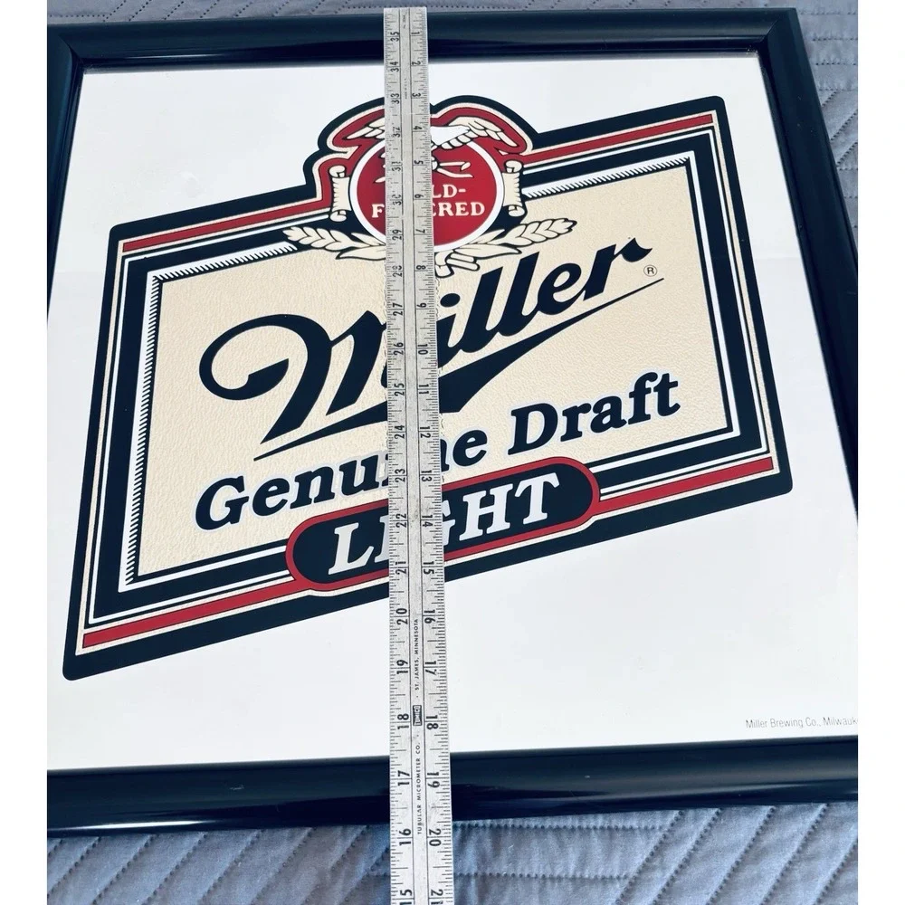 Vintage 1991 Miller Genuine Draft Light Beer Mirrored Sign 20 x 20 Bar Man Cave